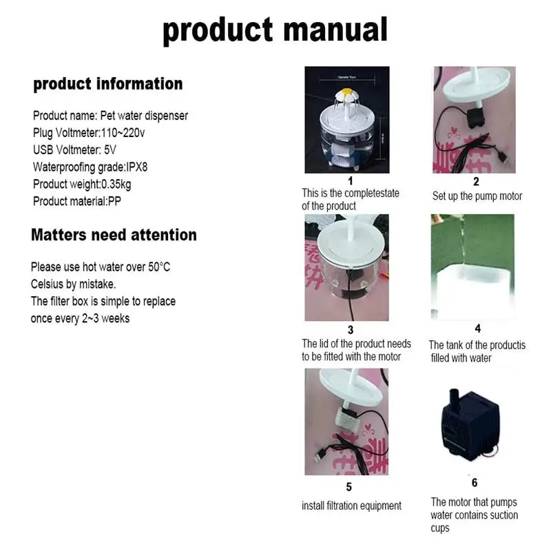 Pets Water Fountain Auto Filter USB